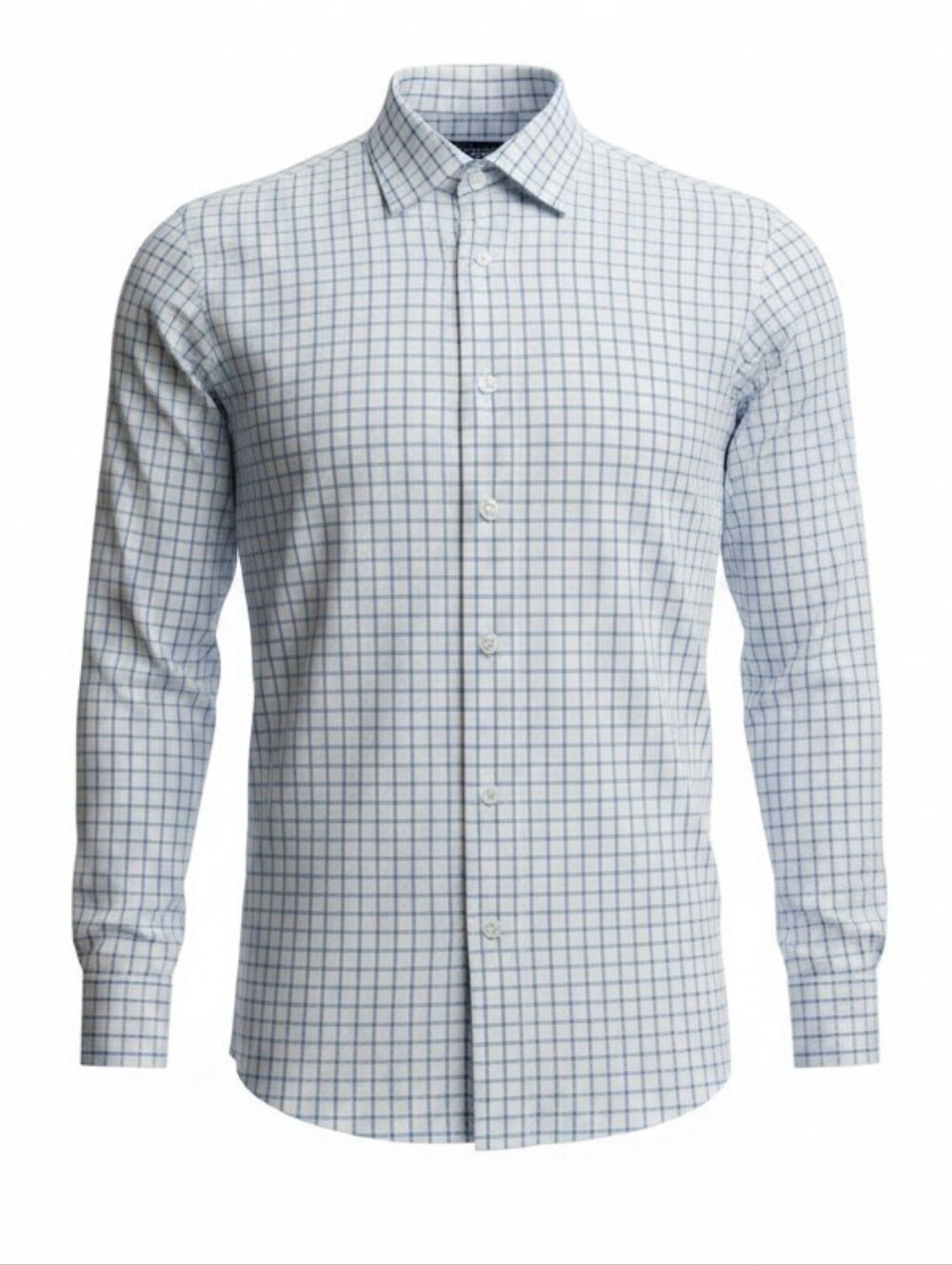 Nordstrom easy care trim fit white blue plaid men's dress shirt size 16 36/37